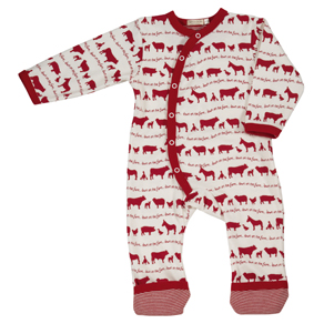 Round up of the best unisex baby clothes by Wolves in London Red farmyard babygrow by Organics for Kids