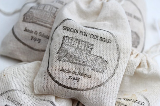 hand stamped favour bag