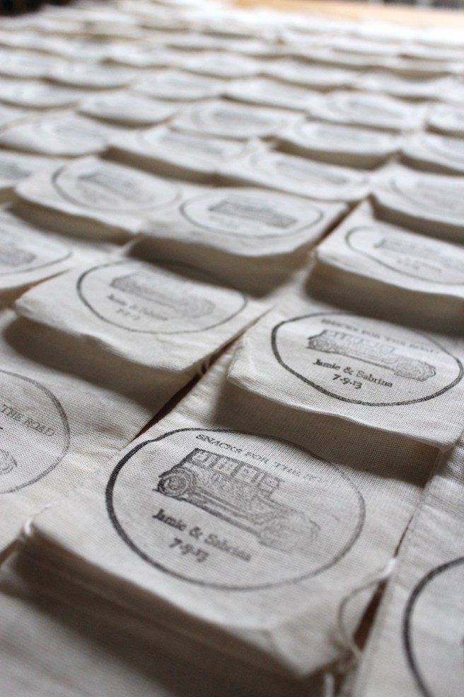 Homemade wedding favour bags