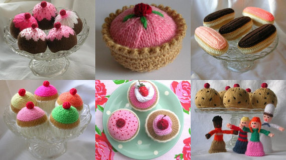 Knitted cake selection of patterns