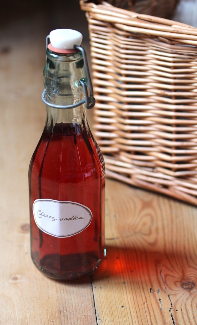Homemade cherry vodka in a Christmas hamper