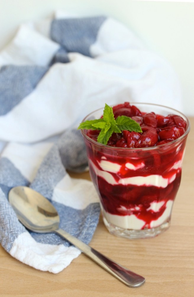Cherry compote and creme fraiche