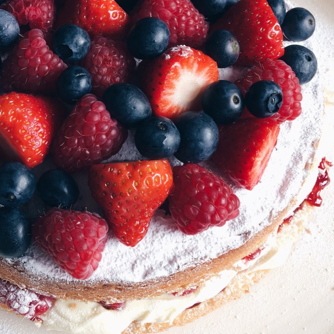 Berry topped Victoria sponge cake